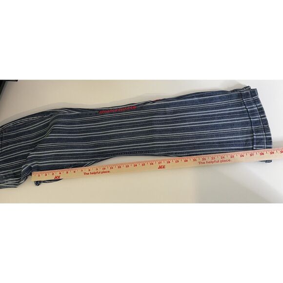 Rock & Roll Jeans 30 x 29 Blue Striped Denim Flared High Rise Red Embroidery - Picture 13 of 13